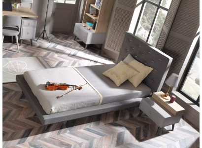 Kinderzimmer Garnitur Jugendbett Nachttisch Bett Holz Grau 100 cm 2tlg