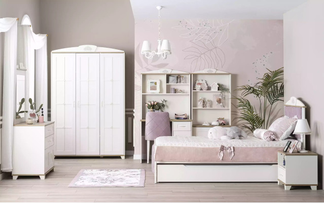 Kinderzimmer Komplete Chesterfield Kindermöbel Bett Holz Rosa Set 8tlg