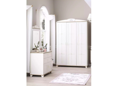 Garnitur Schlafzimmer Kleiderschrank Set 3tlg Kommode Holz Weiß