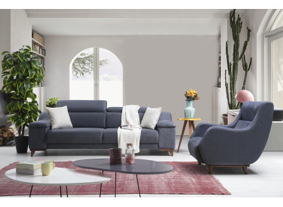 Wohnzimmer Komplett 2 tlg Dreisitzer Sofa Modern Sessel Textil Neu Möbel Couch