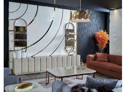 Luxus Möbel Wohnzimmer Sideboard Holz mit Metall neu beige Stil Modern