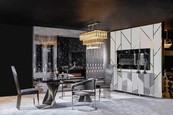 Esszimmer Set Esstisch 4x Stühle und Anrichte mit Spiegel Möbel Neu