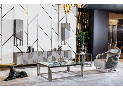 Set TV-Ständer Sessel Couchtisch Beistelltisch Wohnzimmer 4tlg grau neu