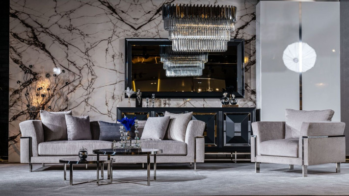 Sofagarnitur 3+3+1 Anrichte Spiegel Couchtisch Sitzer Garnitur Design