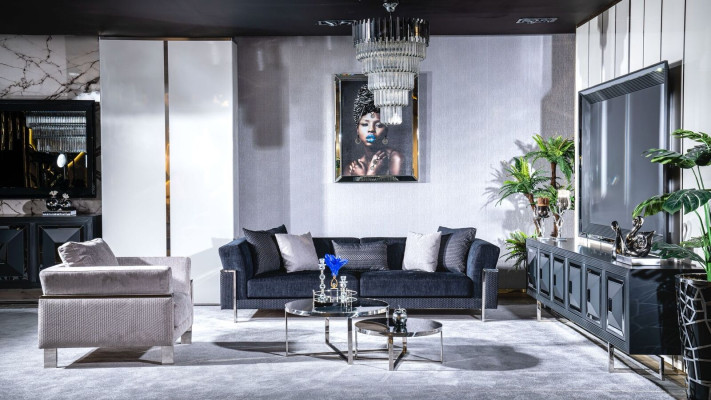 Sofagarnitur 3+3+1 Anrichte Spiegel Couchtisch Sitzer Garnitur Design