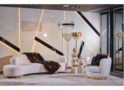 Luxus Sofa weiß Sofagarnitur Sessel 3+1 Sitzer Stoff Design Sofas Gruppe