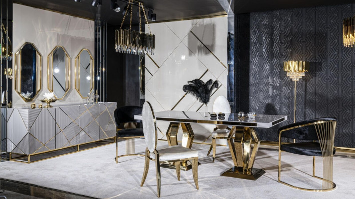 Esszimmer Set Tisch 4xStühle Anrichte Spiegel 7tlg Esstisch Garnitur Tisch