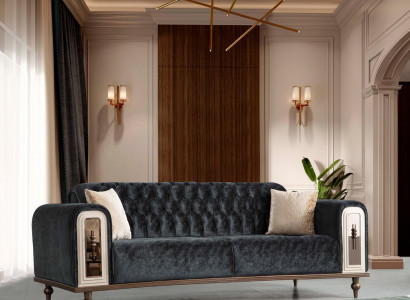 Luxus Dreisitzer Sofa 3 Sitzer Stoff Sofas Design Beige Textil Schwarz