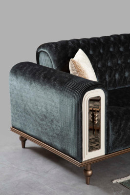 Luxus Dreisitzer Sofa 3 Sitzer Stoff Sofas Design Beige Textil Schwarz