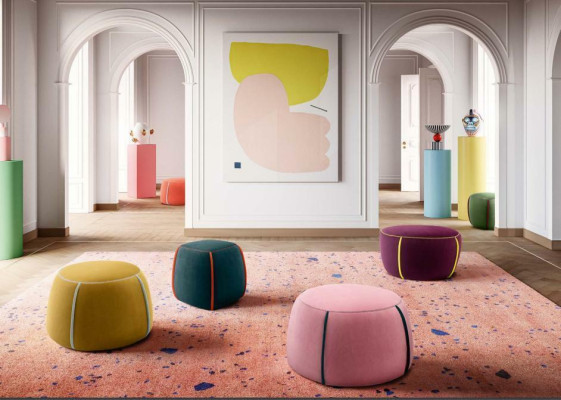 Oval Design Polster Hocker Fußhocker Ottomane Sitz Textil Gepolstert Pufa