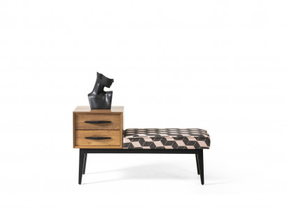 Sitz Bank Polster Hocker Bank Textil Braun Holz Stil Luxus Designer Neu