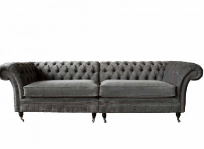 Chesterfield Viersitzer Sofa 4 Sitzer Sofas Stoff Polyester Grau Möbel