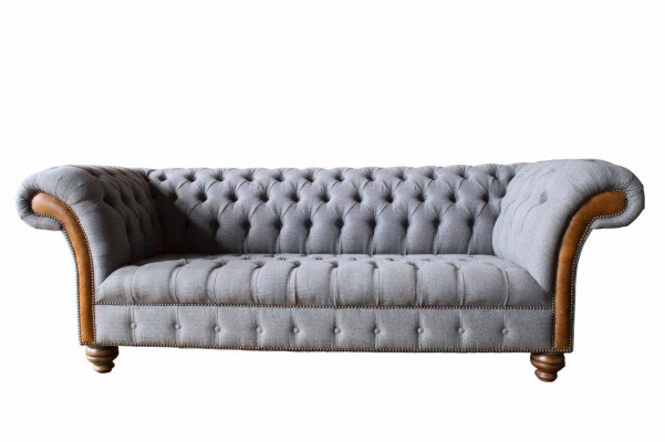 Chesterfield Stoffsofa Luxus Sofa Polster Couch Sitz Grau Textil 