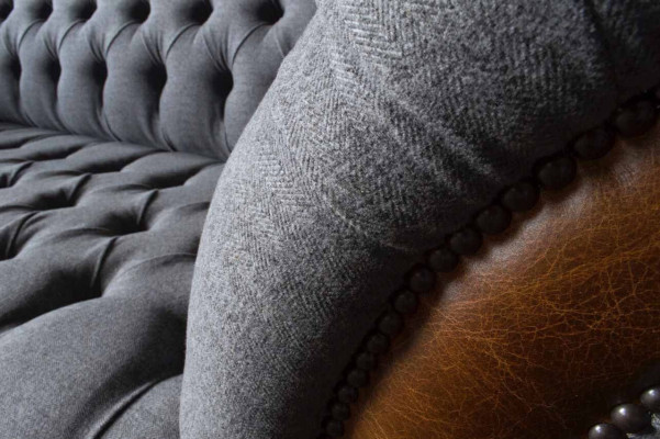 Chesterfield Stoffsofa Luxus Sofa Polster Couch Sitz Grau Textil 