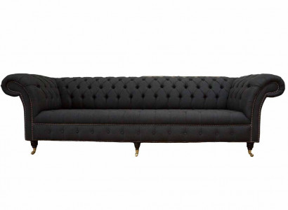 Chesterfield Sofa 4 Sitzer Schwarz Stoff Wohnzimmer Design Couch Polster