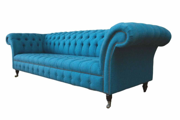 Chesterfield Polster Sofas Design Textil Sofa 4 Sitzer Sofa Luxus Design Blaue
