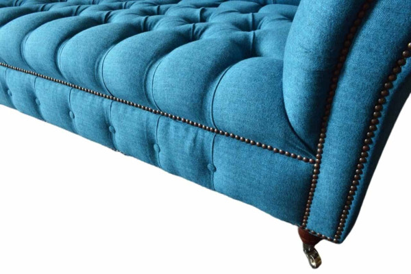 Chesterfield Polster Sofas Design Textil Sofa 4 Sitzer Sofa Luxus Design Blaue