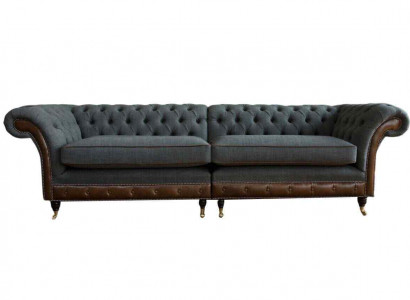 Design Chesterfield Stoff Couch Sofa 4 Sitzer Polster Grau Sofas Neu