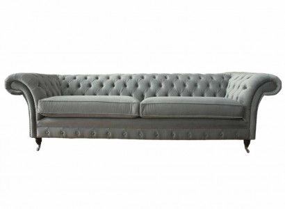 Sofa 4 Sitzer Couch Chesterfield Polster Sitz Textil Grau Wohnzimmer 