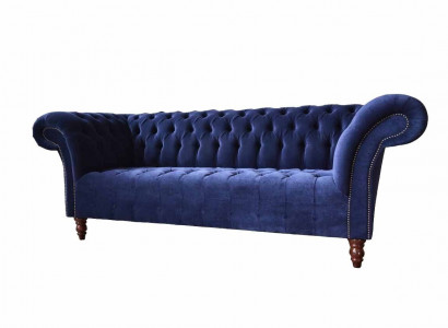 Chesterfield Design Luxus Polster Sofa Couch 3 Sitz Blau Textil Neu