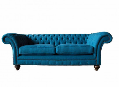 Chesterfield Sofa 3 Sitzer Couch Polster Sofas Stoff Wohnzimmer Blau Textil