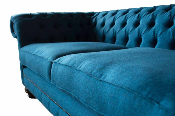 Chesterfield Sofa 3 Sitzer Couch Polster Sofas Stoff Wohnzimmer Blau Textil