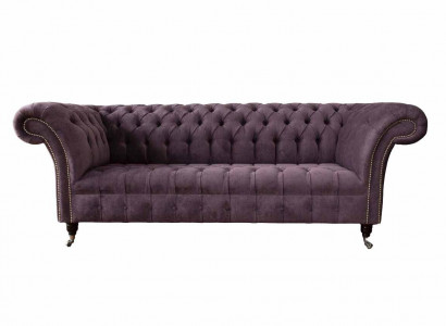 Modern Chesterfield Sofa Couch Polster 3 Sitzer Lila Textil Stoff Sofas Neu