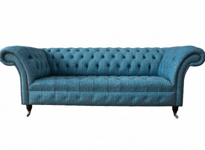 Blauer Dreisitzer Samt Couch Wohnzimmer Couchen Sofa Sitzmöbel Sofa Chesterfield