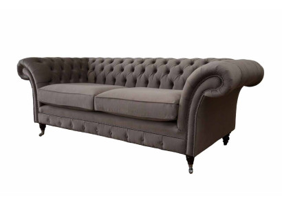 Couchen Polster Sofas 3 Sitz Dreisitzer Stoffsofa Chesterfield Grau Neu