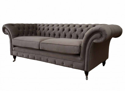 Couchen Polster Sofas 3 Sitz Dreisitzer Stoffsofa Chesterfield Grau Neu