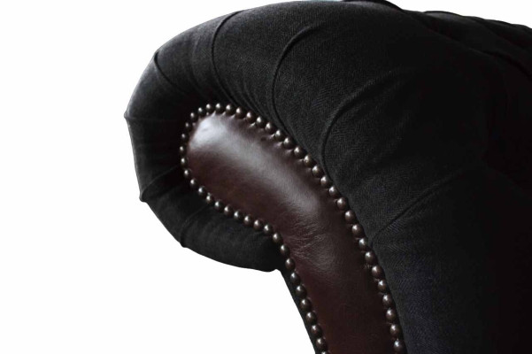 Chesterfield 3 Sitzer Sofa Couch Leder Polster Sitz Stoff Schwarz Neu