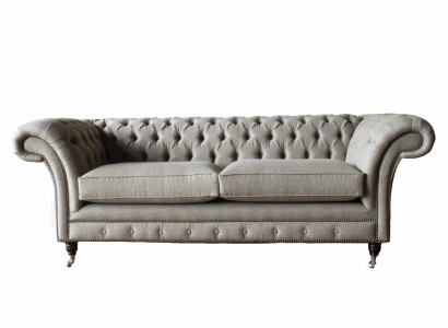 Englische Chesterfield Sofa Couch Büro Möbel Dreisitz Samt 230cm Braun