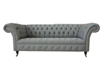 Sofa 3 Sitzer Couch Stoff Modern Luxus Grau Chesterfield Dreisitzer Neu