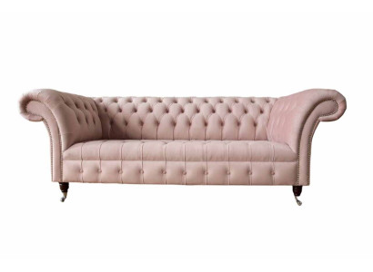 Chesterfield 3 Sitzer Rosa Design Couchen Polster Sofas Stoff Textil