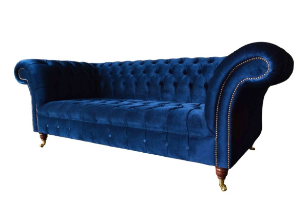 Blaue Chesterfield Dreisitzer Sofa 3 Sitzer Sofas Luxus Textil Couchen