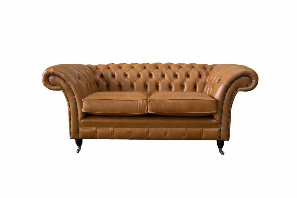 Chesterfield Zweisitzer Sofa 2 Sitz Sofas Polster Sitz Leder Couch Braun