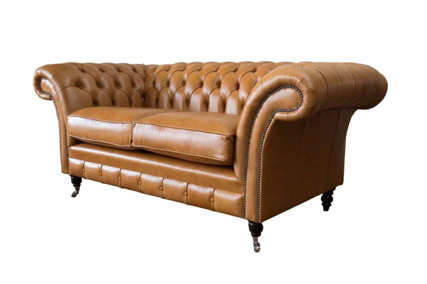 Chesterfield Zweisitzer Sofa 2 Sitz Sofas Polster Sitz Leder Couch Braun