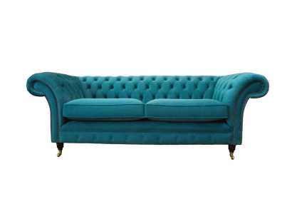 Chesterfield Dreisitzer Blau Stoff Wohnzimmer Design Polster Sofa