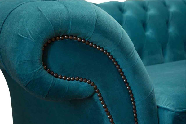 Chesterfield Dreisitzer Blau Stoff Wohnzimmer Design Polster Sofa