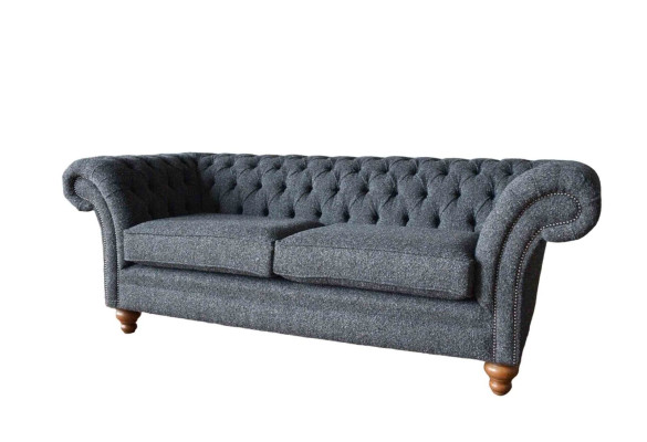 Graue Chesterfield 3 Sitzer Grau Textil Design Couchen Polster Sofas