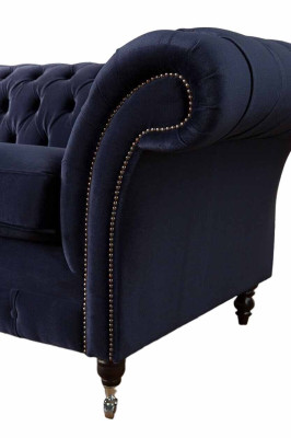 Klassich Chesterfield Wohnzimmer Samt Couch Blau 3 Sitzer Textil Sofas