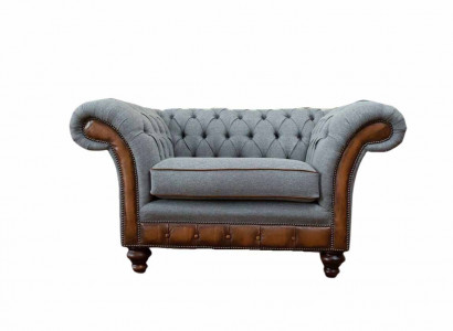 Sessel Design Relax Textil Lounge Luxus Grau Polster Sitzer Chesterfield