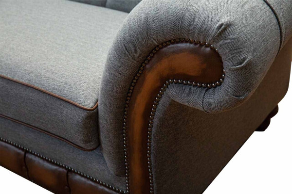 Sessel Design Relax Textil Lounge Luxus Grau Polster Sitzer Chesterfield