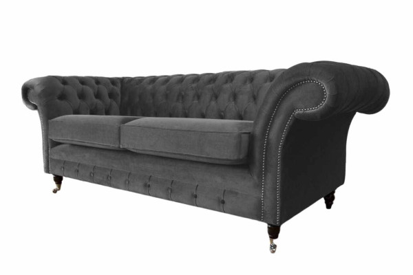 Design Chesterfield Sofa 3 Sitzer Grau Couch Polster Sofas Wohnzimmer