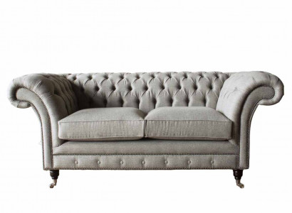 Chesterfield Grau Sofa 2 Sitz Couch Holz Möbel Dreisitzer Couchen Neu