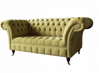 Zweisitzer Sofa Luxus 2 Sitzer Wohnzimmer Hellgrün Chesterfield Stoff Neu