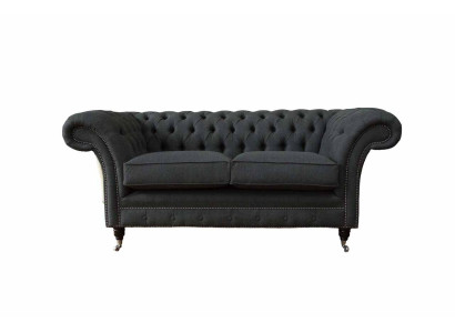Chesterfield Sofa 2 Sitzer Couch Polster Stoff Couchen Grau Textil Neu