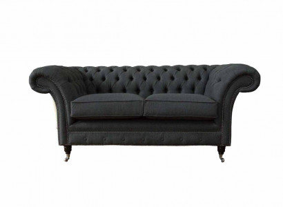 Chesterfield Sofa 2 Sitzer Couch Polster Stoff Couchen Grau Textil Neu
