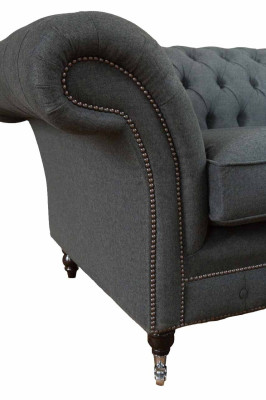 Chesterfield Sofa 2 Sitzer Couch Polster Stoff Couchen Grau Textil Neu