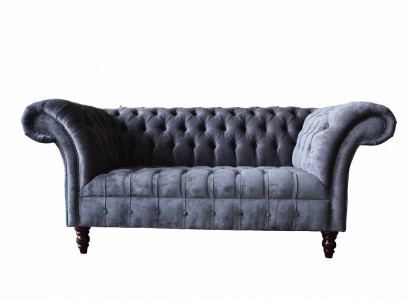 Sofa 2 Sitzer Couch Design Polster Textil Stoff Grau Chesterfield Neu